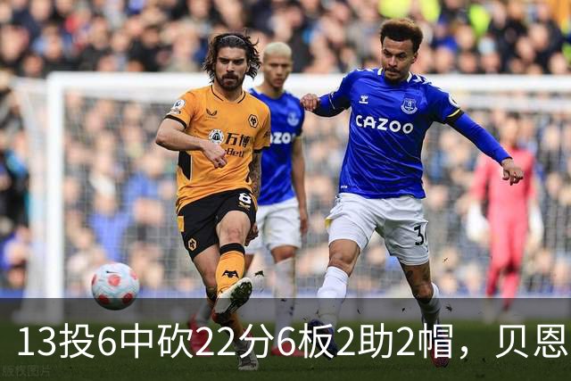 13投6中砍22分6板2助2帽，贝恩正负值+8助魔术胜尼克斯